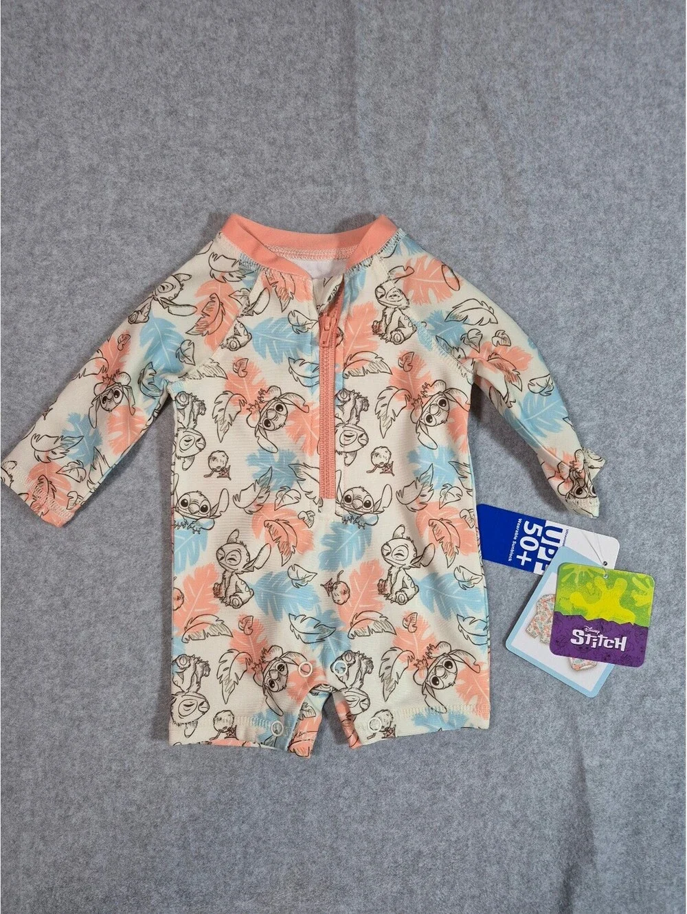 Disney Stitch Baby 0-3M UPF 50+ Rash Guard Swimsuit NWT